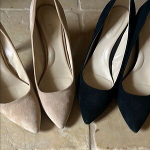 Saks Fifth Avenue Elegant Women's Black and Beige Suede Heels